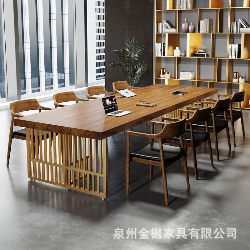 实木会议桌长桌子工作台长方形办公桌洽谈桌椅组合大型长条桌椅图片