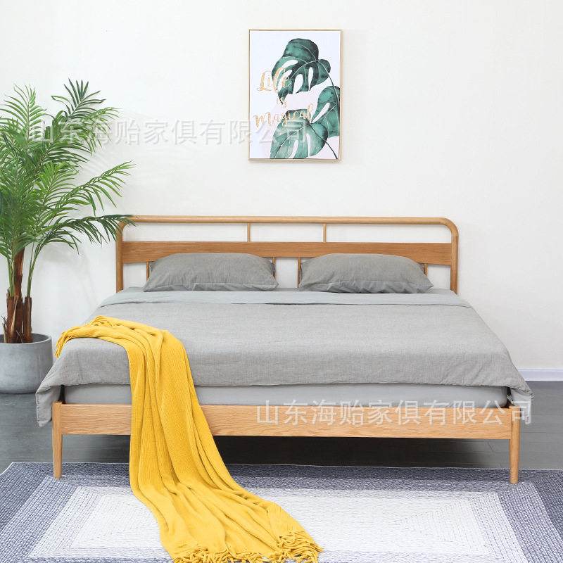 现代简约1.8米双人床主卧婚床1.5m单人橡木家具北欧全实木床批发
