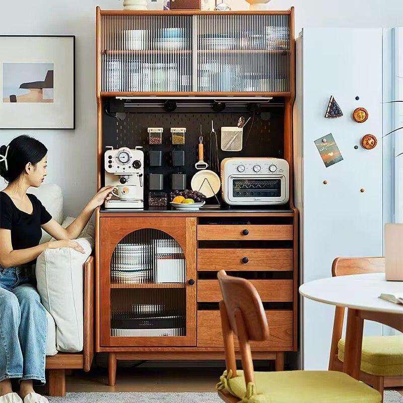 实木岩板玻璃门餐边柜