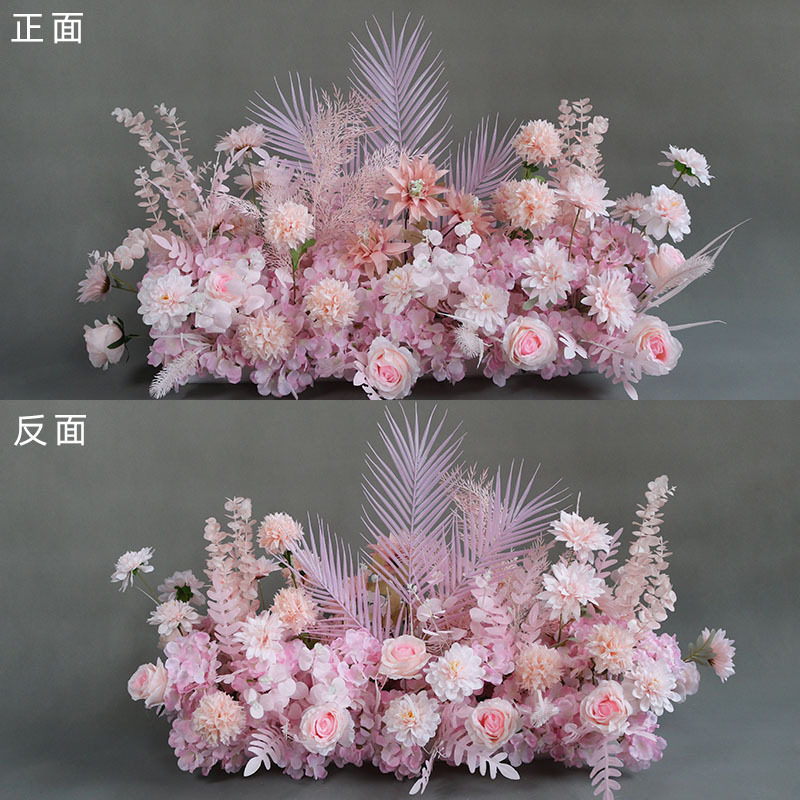 新款婚礼粉色排花路引花婚庆花艺仿真长条挂花装饰布置绢花花排