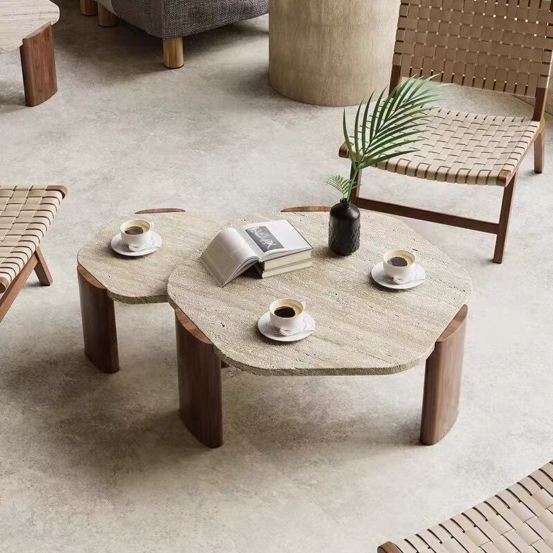 现代简约实木大理石圆形茶几