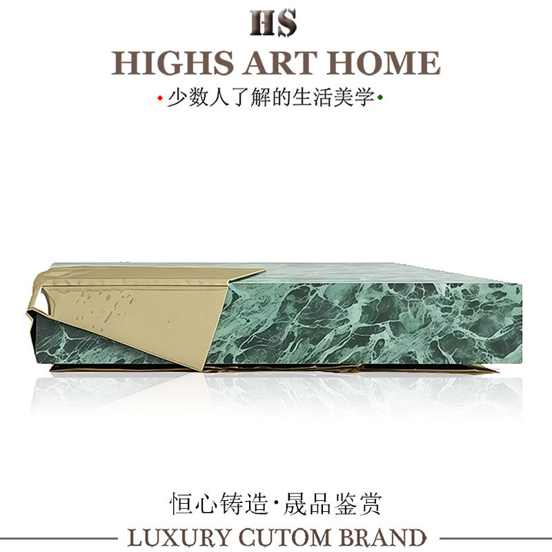 HIGHS奢华高级大理石茶几 设计师艺术咖啡桌别墅客厅创意黄铜茶桌