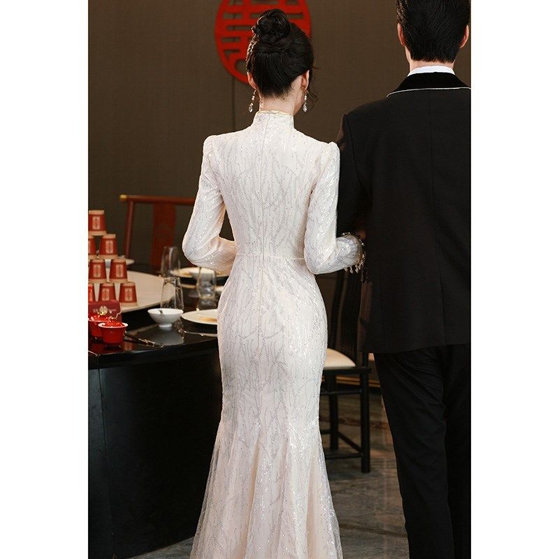 快速发货香槟鱼尾订婚旗袍敬酒服冬季长袖高端Q小众新中式主持艺,女装/女士精品,礼服/晚装,淘宝优惠券,粉丝福利购,淘宝优惠卷