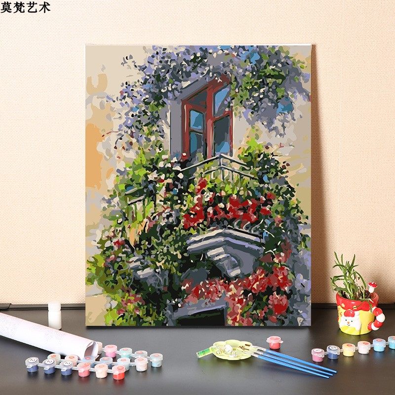 快速发货数字油画diy填充手工浪漫花园阳台填色居U家解闷涂色油彩,家居饰品,DIY/数字油画,淘宝优惠券,粉丝福利购,淘宝优惠卷
