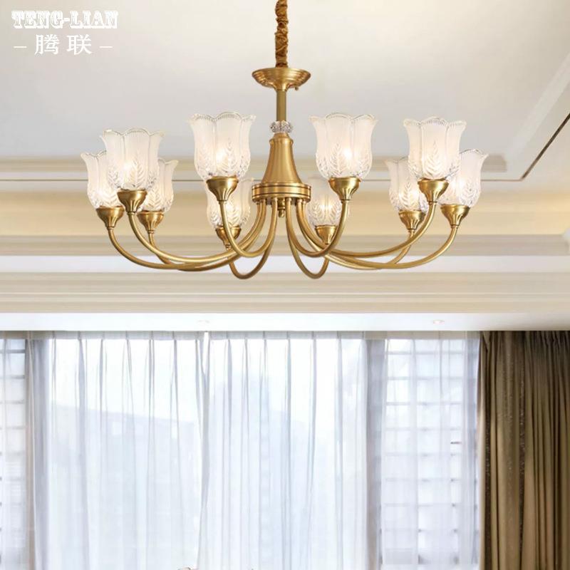 美式主客厅全铜吊灯简约卧室书房别墅吊灯欧式大气餐厅房间吊灯具