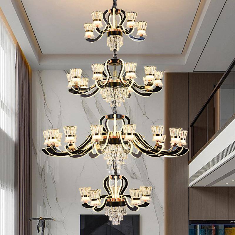 复式楼大吊灯现代轻奢别墅挑空客厅主灯简约大气2025年新款水晶灯