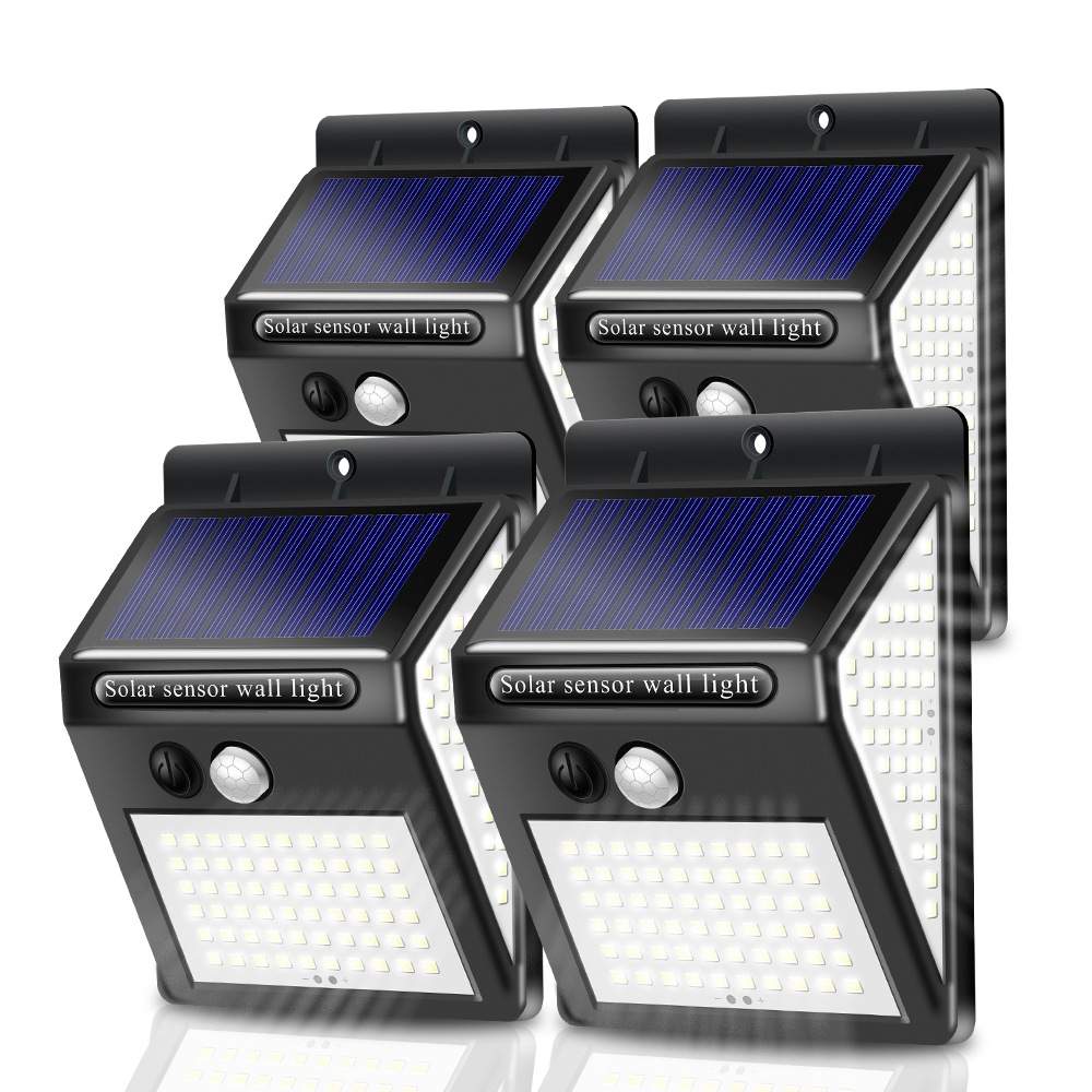 跨境150LED太阳能壁灯自动感应超亮壁灯室内外家用三面140LED