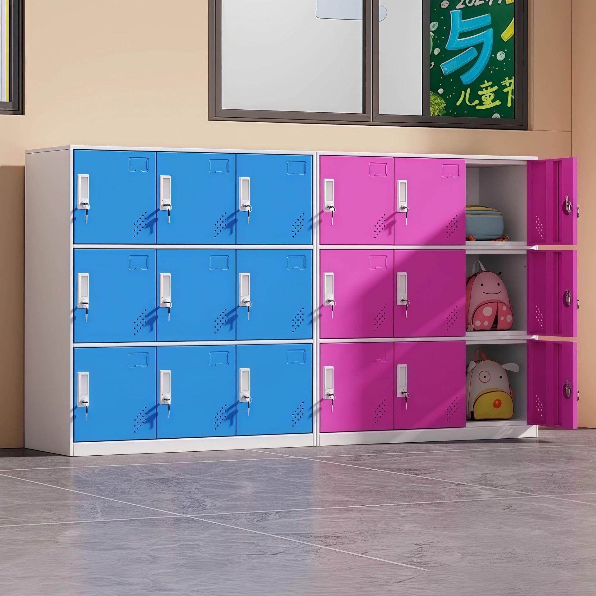 学生书包柜教室储物柜彩色铁皮更衣柜收纳小柜子幼儿园带锁存包柜,商业/办公家具,办公储物柜,淘宝优惠券,粉丝福利购,淘宝优惠卷
