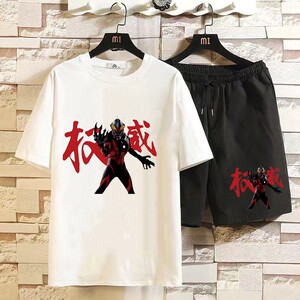 奥特曼贝利亚权威抽象T恤印花学生套装休闲五分短裤忘本短袖一套