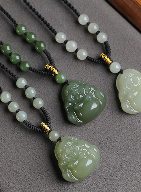 天然和田玉弥勒佛吊坠转运手链