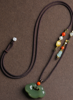 天然和田玉长命锁祥云吊坠儿童