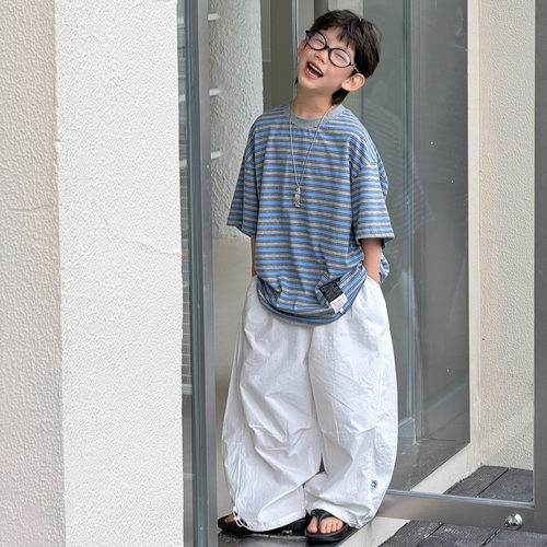 乔伊斯童装夏季衣服儿童短袖t恤2026新款气质韩版清爽条纹童装潮