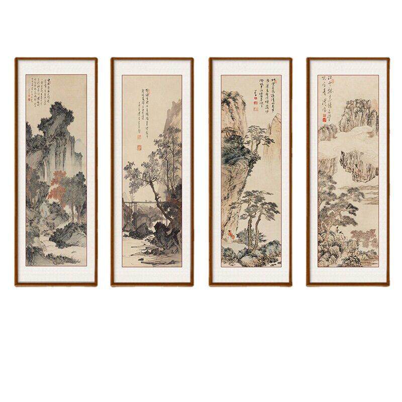 四条屏国画山水画中堂客厅挂画中式沙发背景墙装饰画壁画中国书画