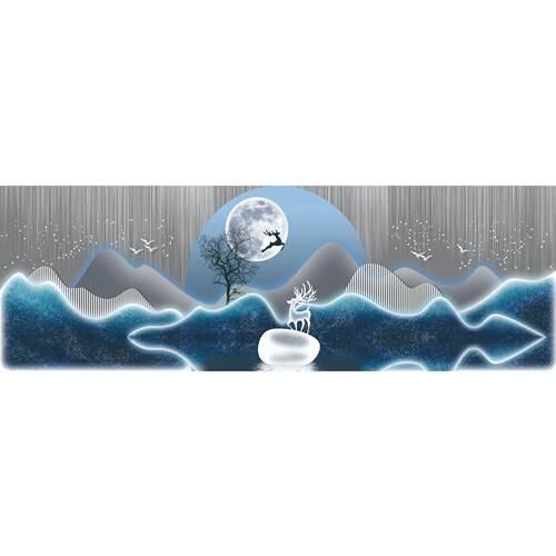 现代轻奢三联麋鹿山水画装饰画客厅床头高级感挂画背景墙壁画简约