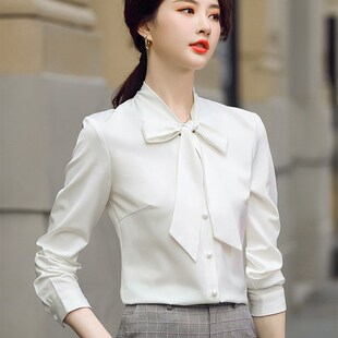 速发上色长设职业白衣春秋气质蝴蝶结袖 计感小众士工作服
