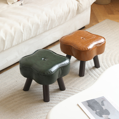 速发小凳子家用客厅门朵草创凳软包实木小板凳矮意云口换鞋凳皮凳