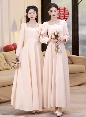 速发伴娘服粉色2日级4新款气质伴娘团姐妹裙晚礼服缎面高2感0常穿
