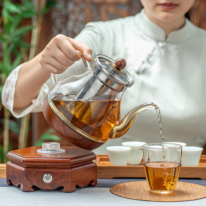 速发新品健康茶壶致善玻璃煮茶壶 智能煨茶壶黑煮茶器玻璃快煮壶