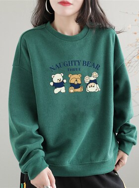 速发绿色衣领卫圆早春202花款复古印新大码宽松小个子棉质上衣