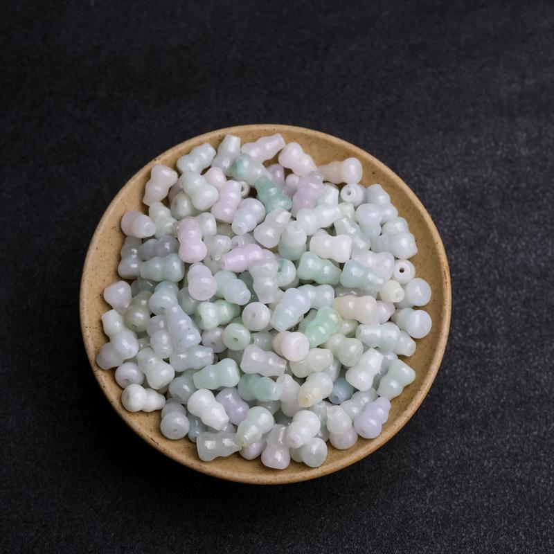 天然A货翡翠绿白色通孔小葫芦