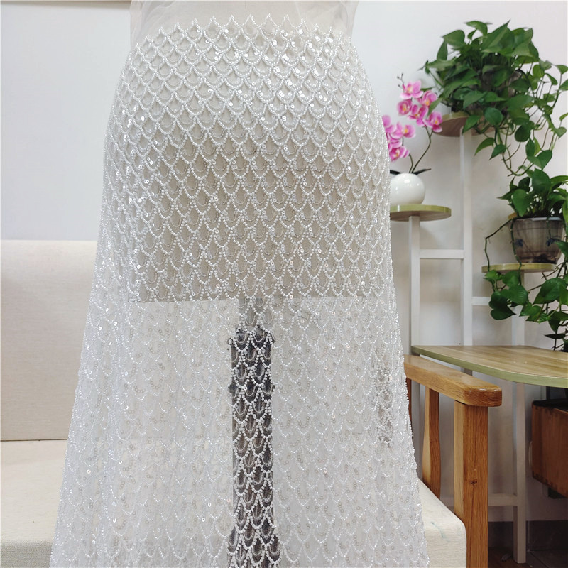 新款重工美人鱼鳞片n面布料婚纱礼服童装旗袍窗帘裙子钉珠创意diy