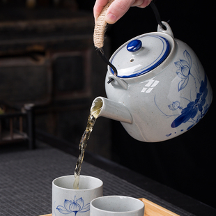 泡茶t壶手绘青花瓷耐高温大容量单壶凉水饭 陶瓷茶壶家用大号中式