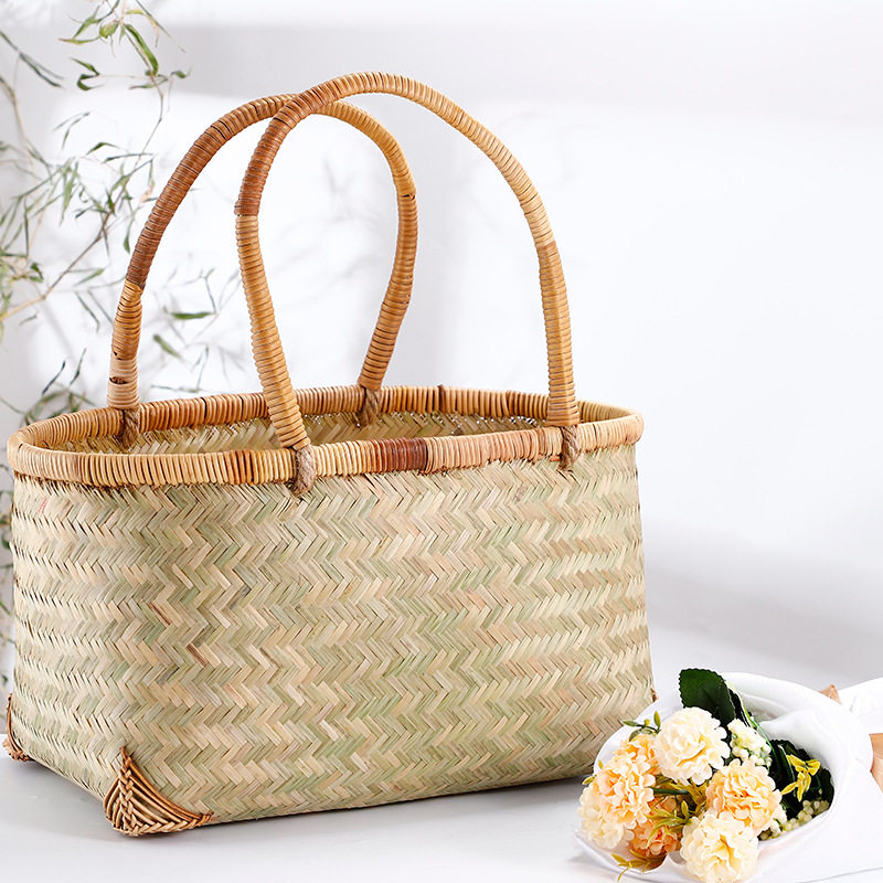 竹制精编大号水果蔬菜p提篮摆摆手提购物采摘买菜篮家用小收纳篮,特色手工艺,竹编/竹雕,淘宝优惠券,粉丝福利购,淘宝优惠卷