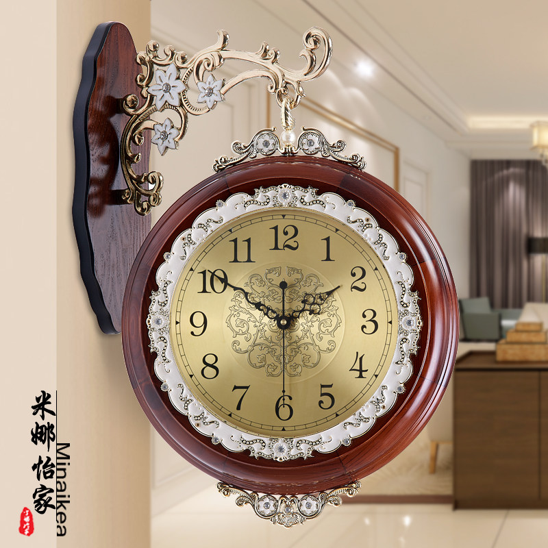 欧式双面客厅挂钟时钟静音大号两A面创意个性田园石英钟表时尚简