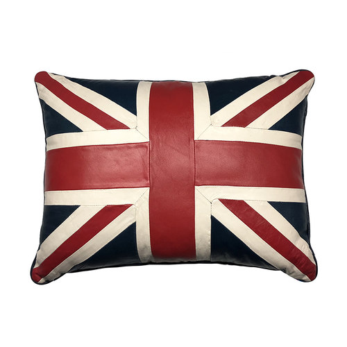 客厅欧式家用英伦米字星条旗真皮头层绵羊皮沙O发抱枕靠垫枕摆装