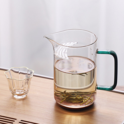 公道杯茶滤一体月牙杯木底分w茶器大号过滤茶海耐热玻璃茶隔漏茶