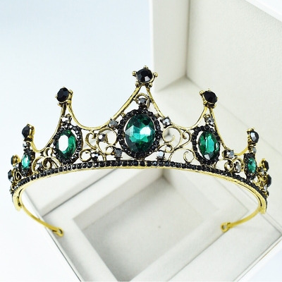 日本品质新款新娘皇冠复古黑色新娘皇冠公主生日王冠表演头饰发饰