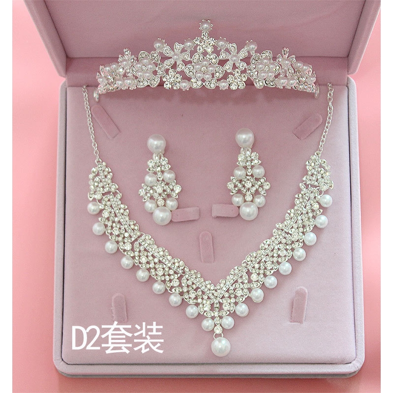 日本品质新娘饰品合金水钻珍珠项链皇冠三件套婚纱配饰婚庆配饰