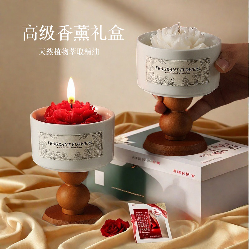 日本品质山茶花香薰蜡烛创意高脚杯蜡烛礼盒高颜值装饰摆件新婚伴