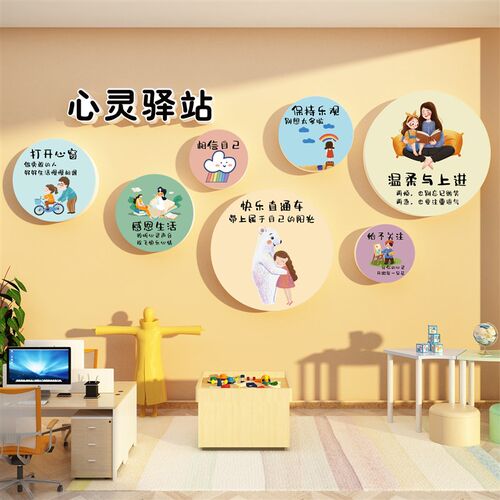 心理咨询室文化布置挂图健康w辅导疗愈空间灵儿童驿站角墙面装饰