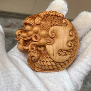 太行崖柏木雕手把件鱼化龙实木y雕刻龙头鱼尾汽车挂件没上漆没上