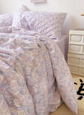 浪漫紫色郁金香ins韩式少女田园风水F洗棉四件套床单1.8被套三件