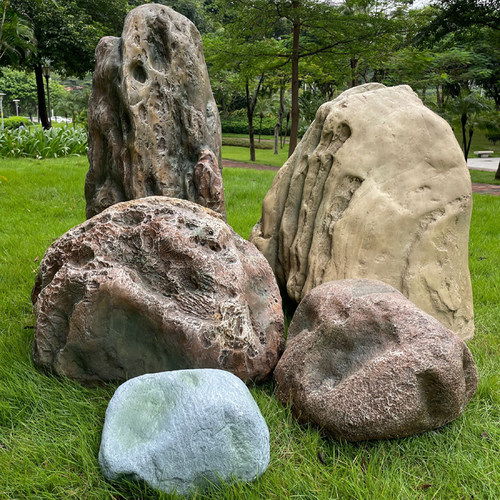 仿真空心石头造景庭院景观石户外庭院园林软装Q玻璃钢井盖假山摆