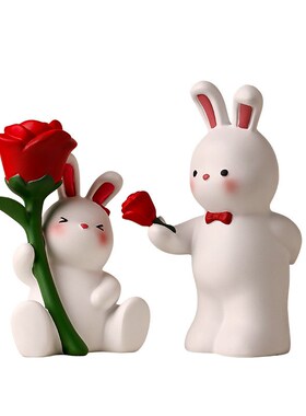 可爱玫瑰情侣兔摆件送新人朋友z闺蜜新婚订婚客厅卧室床头柜装饰