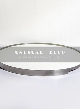 简约轻奢圆形收h纳茶盘样板间售楼处酒店创意金属几何皮革托盘摆