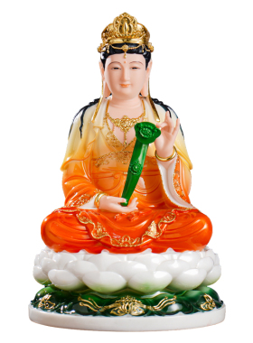 新款汉白玉文殊神像k居家供奉摆件12/16/19寸坐莲汉白玉文殊神像