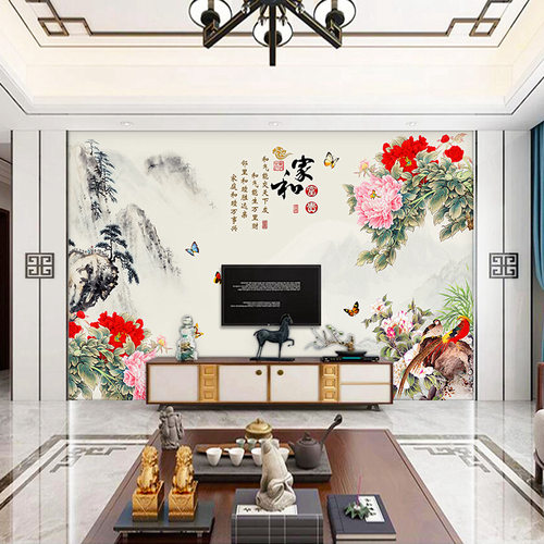 极速Home and rich peony flower TV background wallpaper livin