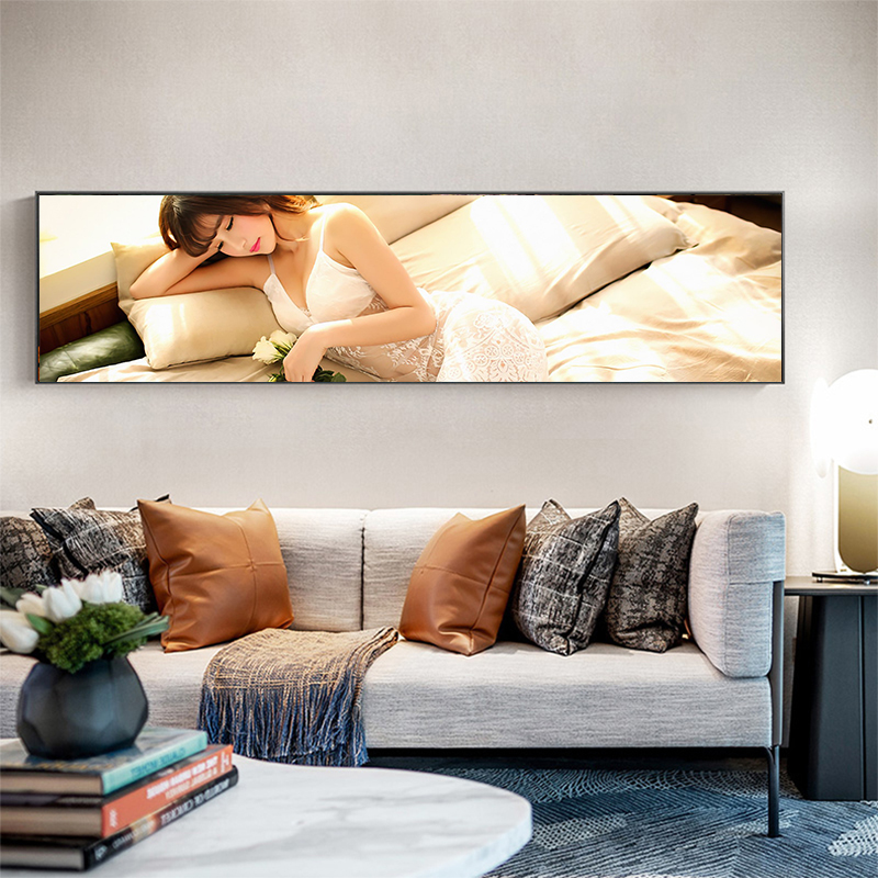 后现代卧室床头装饰画美女人物横版客厅挂画主卧房间宾馆酒店壁画图片