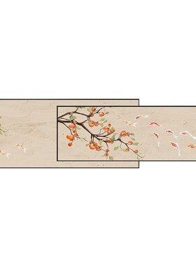 好货新中式九鱼图客厅装饰画横幅卧室床头挂画寓意好柿子叠加吉祥