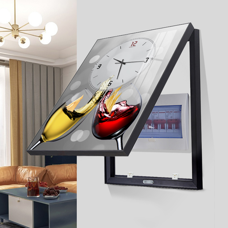 羽毛电表箱装饰画竖款带钟表配电箱挂画电闸箱遮挡轻奢时钟液压款