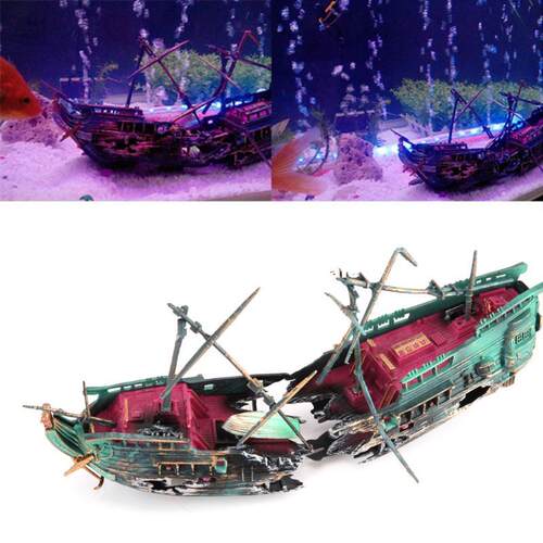 极速Large Aquarium Decorations Ship Air Split Shipwreck Fish