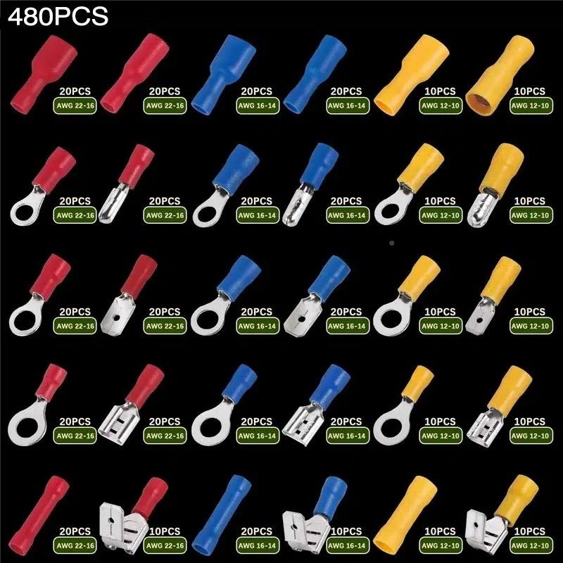 40PCS环形冷圆形8铲形压端子套装公母接线按压接端子电线连接器