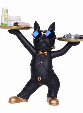 入门玄关摆件戴墨镜酷狗斗牛犬托盘创意茶几收纳装饰结婚创意收纳