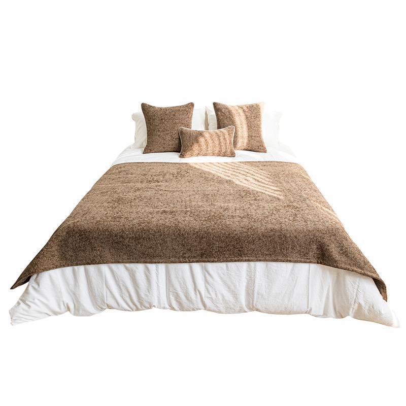 现代简约寂风驼色小侘肌尾理高端店民宿酒床上YGX抱枕靠垫搭毯床