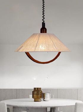 法式中古棉麻伸缩吊灯美式日式复古餐厅书房吧台民宿布艺氛围灯