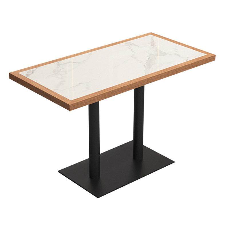 实木包边岩板餐桌主题中西餐厅烧烤火锅奶茶店长方圆大小桌子洽谈